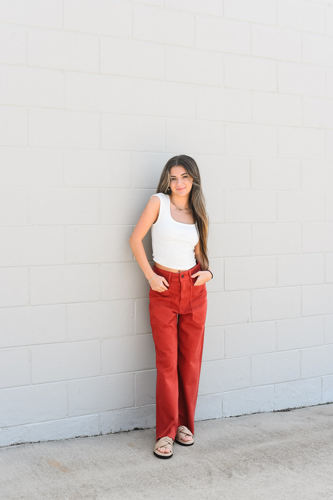 Josiah Cranberry High Rise Utility Wide Leg Jeans