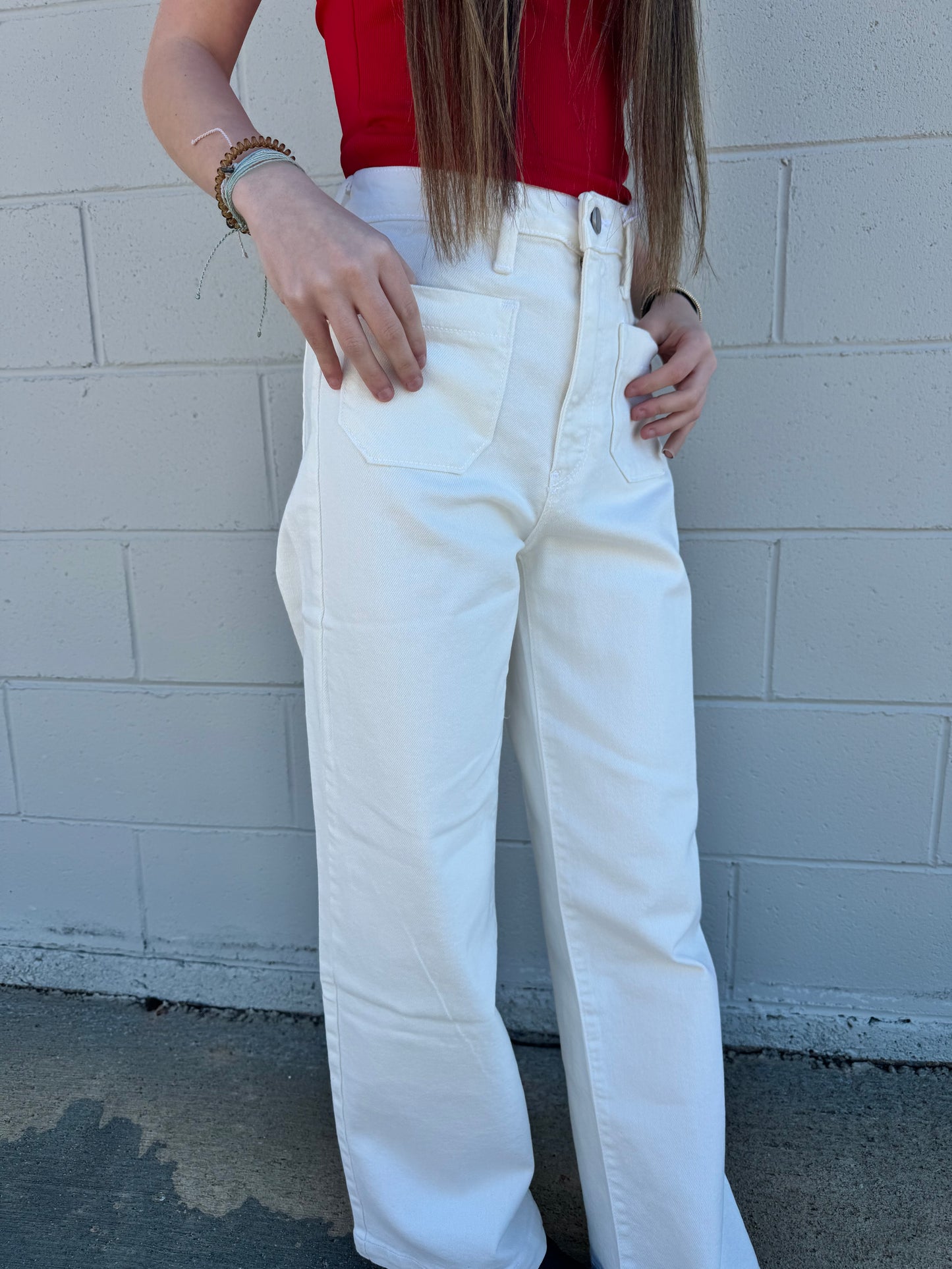 Josiah Off-White High Rise Utility Wide Leg Jeans