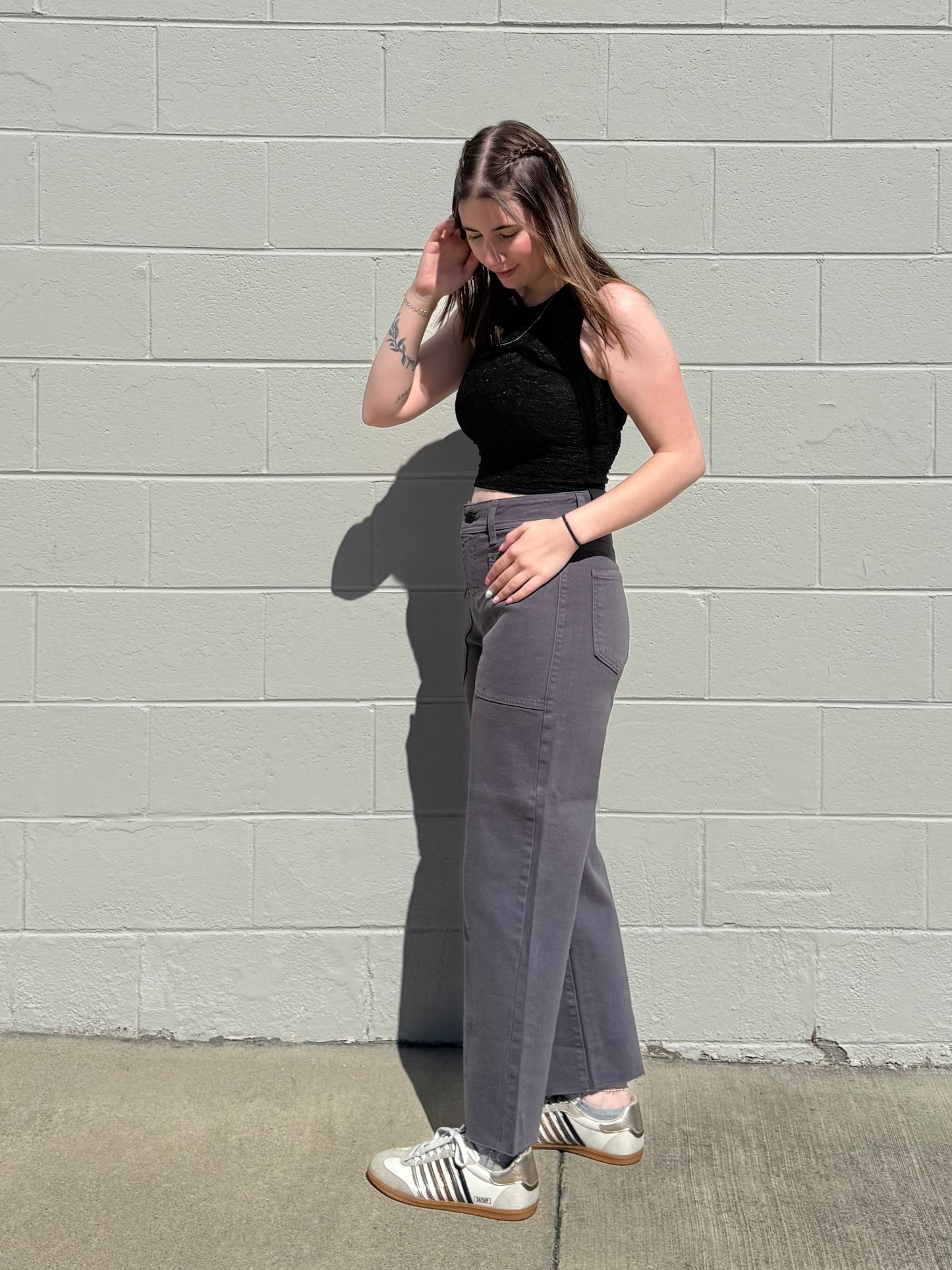 Josiah Charcoal High Rise Utility Wide Leg Jeans
