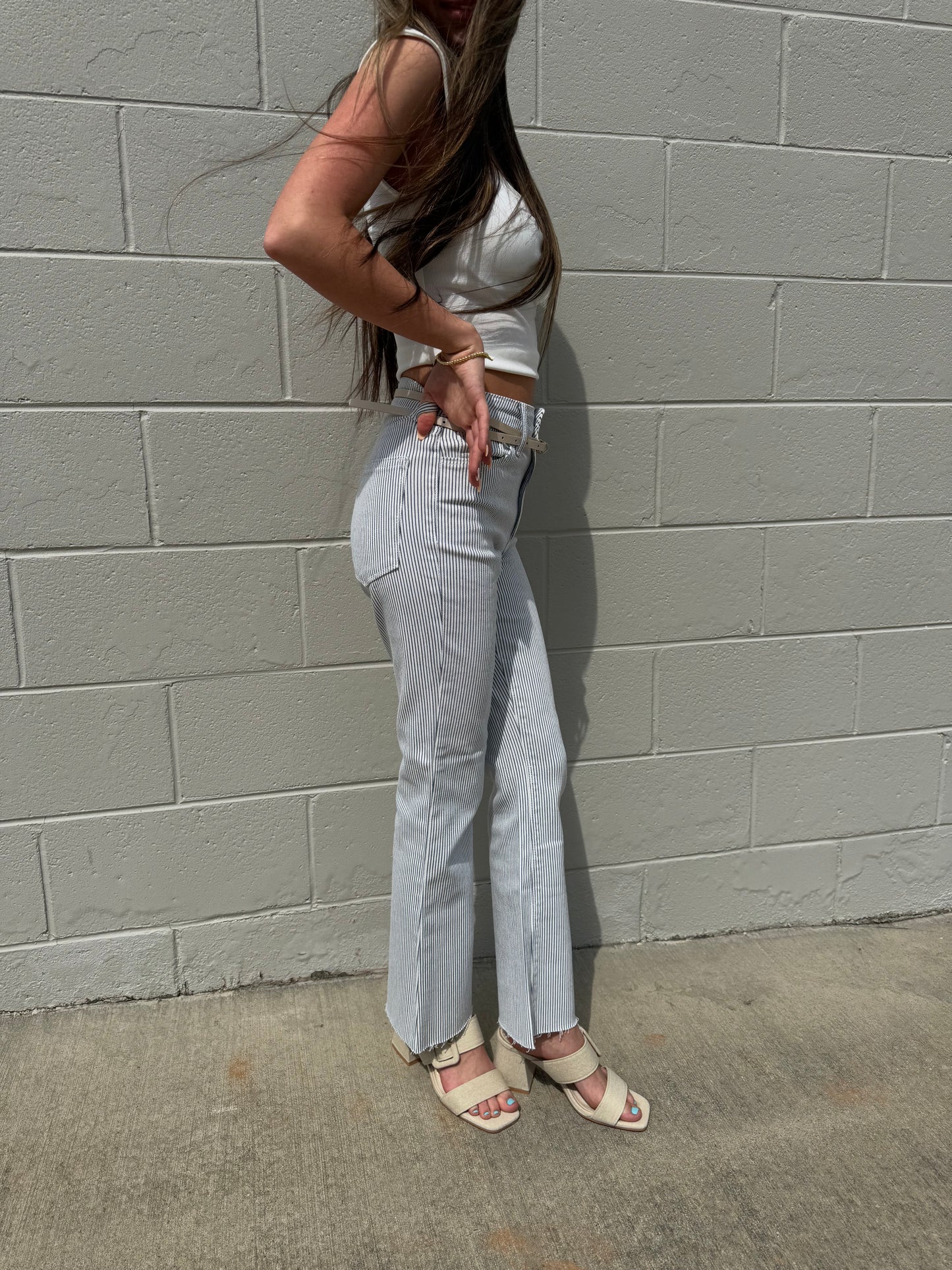 JBD HR Tonal Crop Flare Striped Jeans