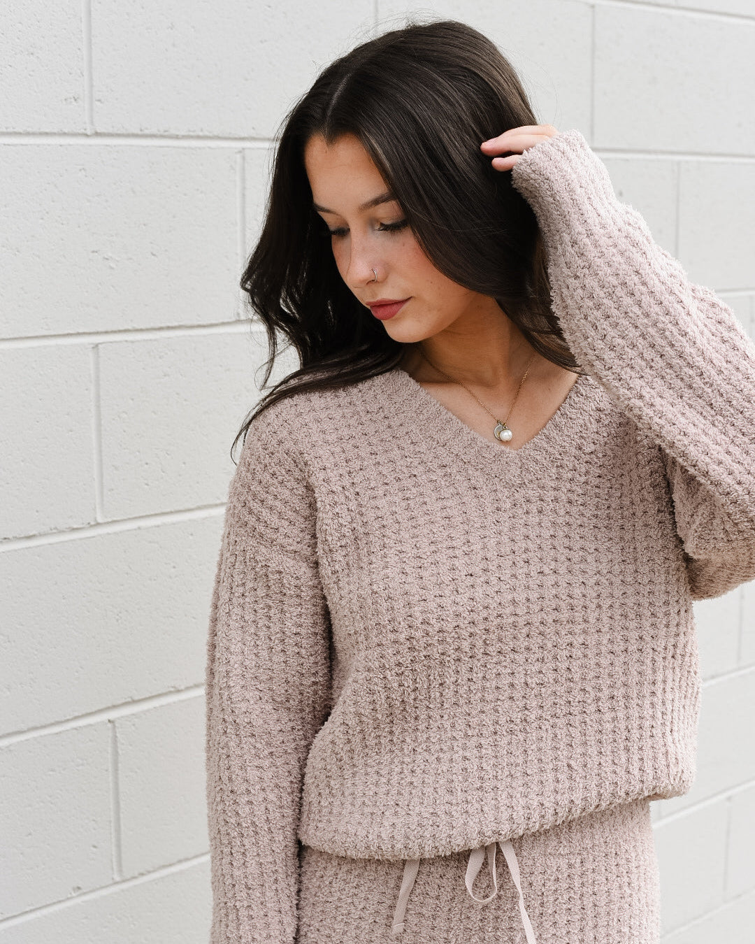 Softies Waffle Marshmallow V-Neck Top