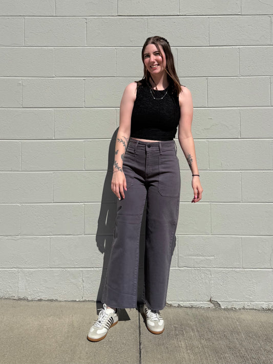 Josiah Charcoal High Rise Utility Wide Leg Jeans