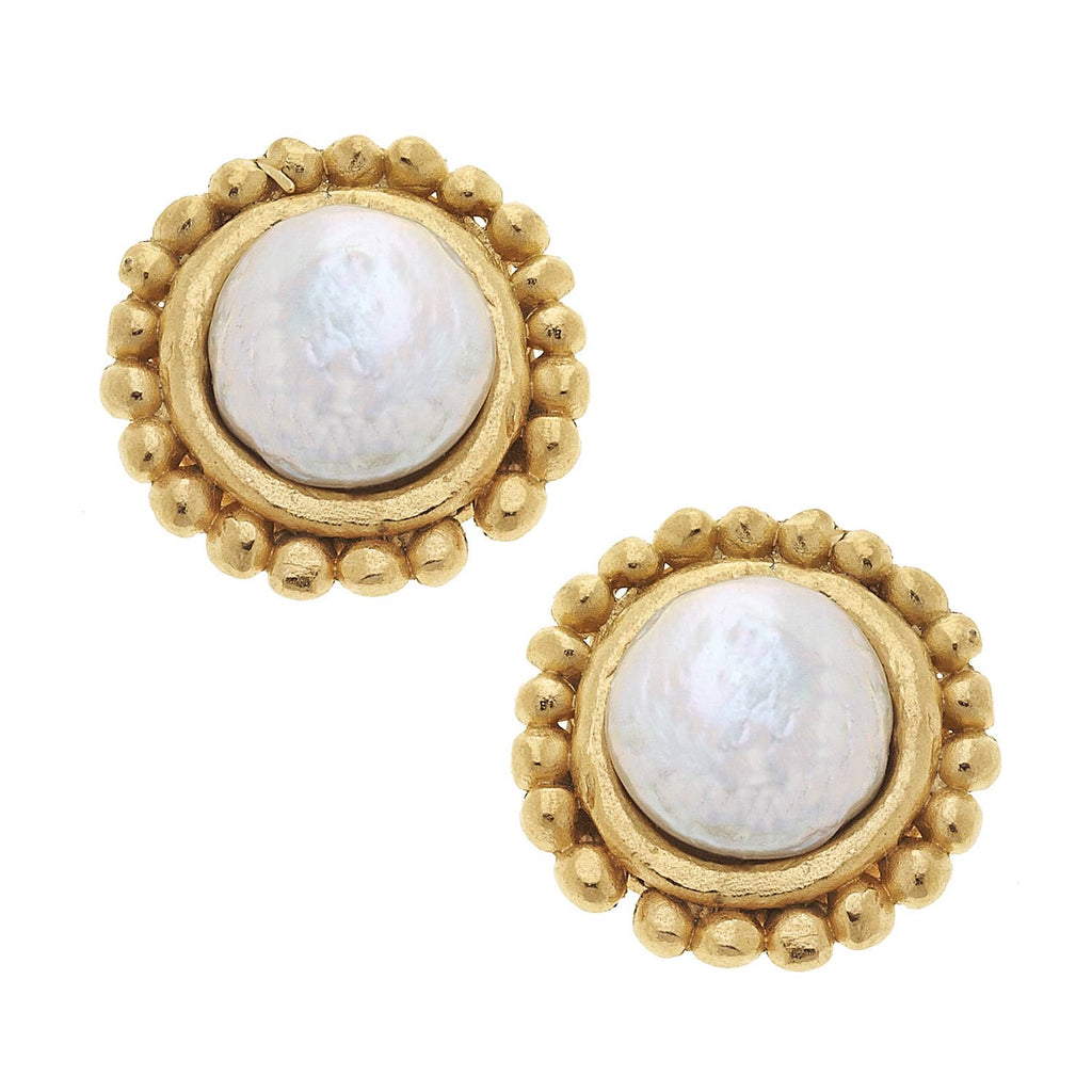 Susan Shaw Gold with Coin Pearl Pierced Earrings
