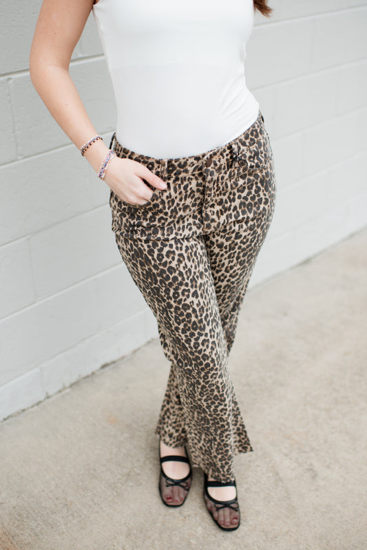 Leopard Crop Flare Jeans