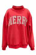 Merry Embroidered Mock Neck Sweatshirt