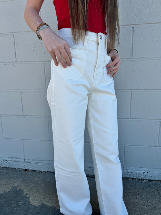 Patch Pocket Wide Leg Jean Off White