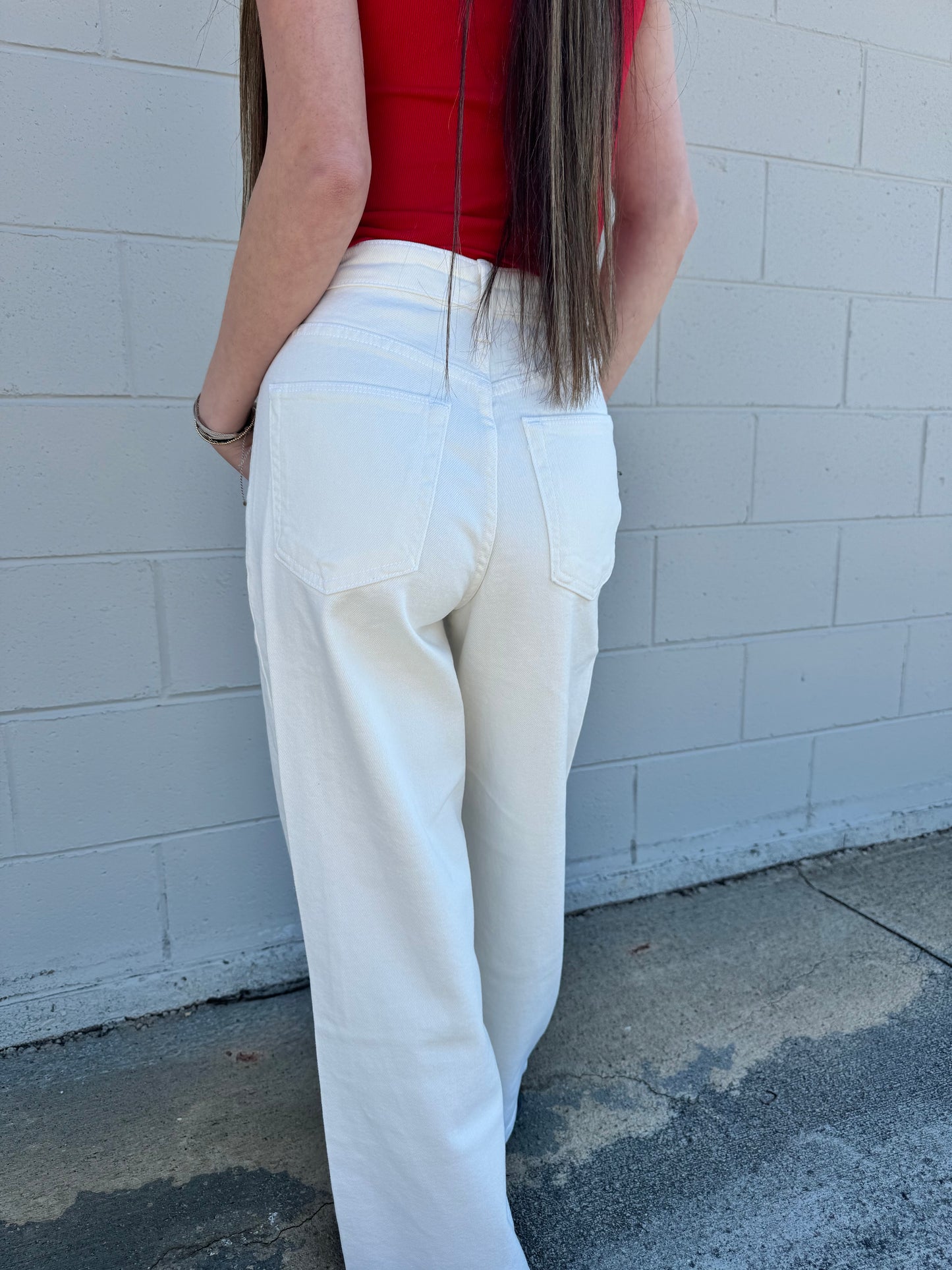 Patch Pocket Wide Leg Jean Off White