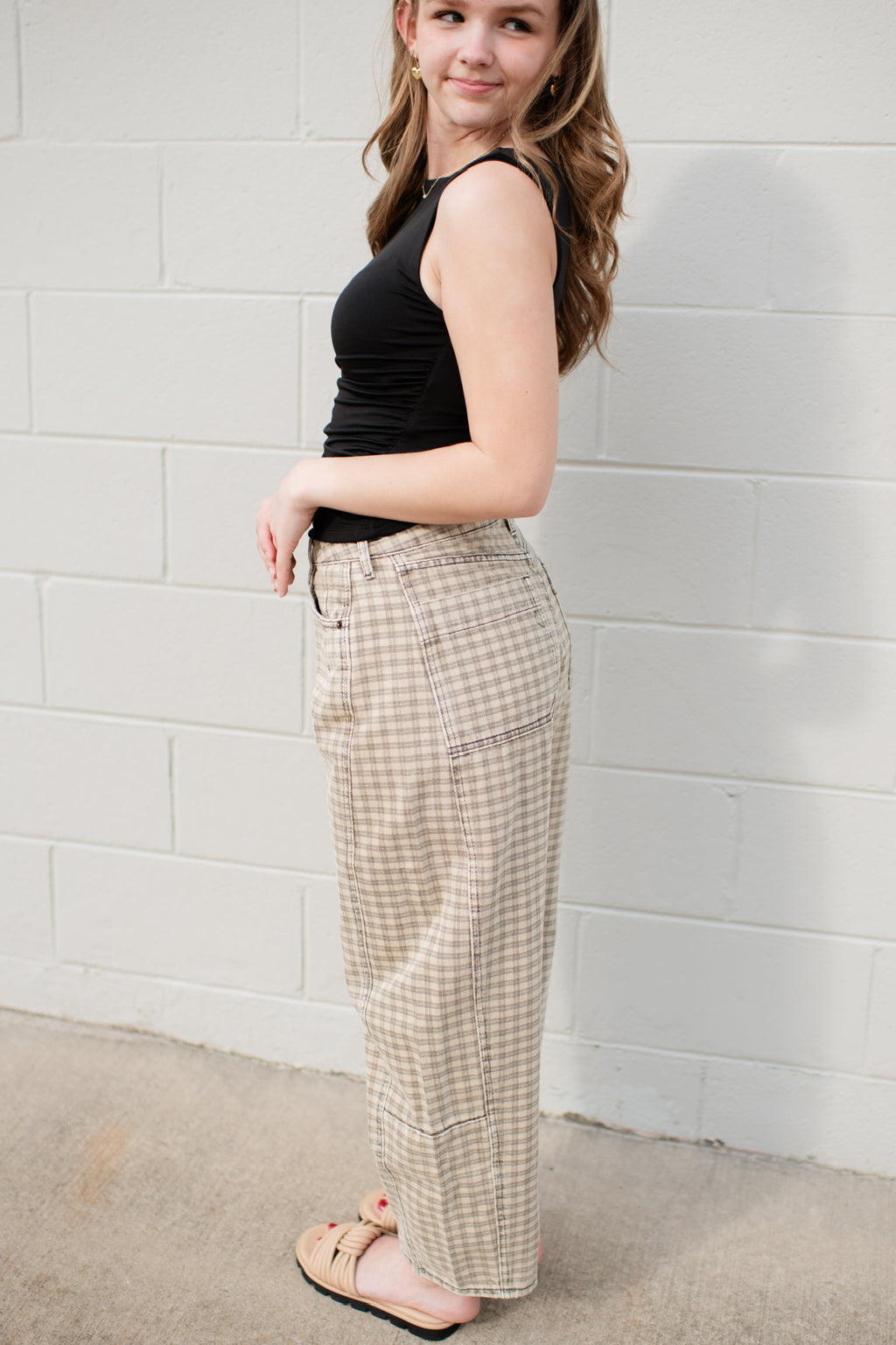 Ava Checkered Barrel Pants
