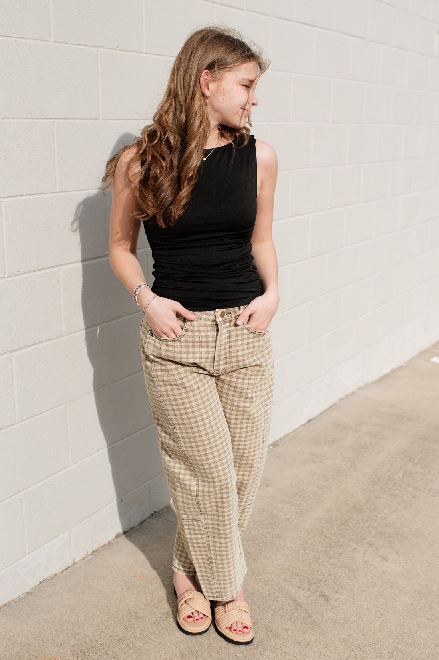Ava Checkered Barrel Pants