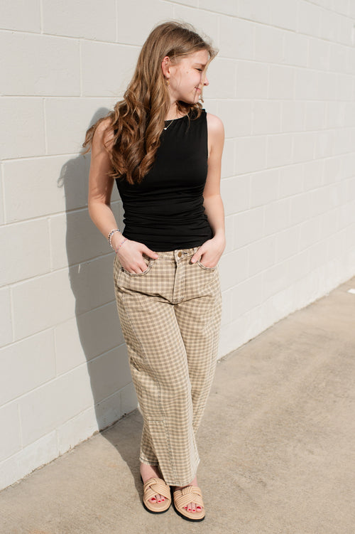 Ava Checkered Barrel Pants