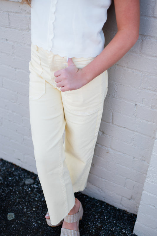 Josiah Pastel Yellow Utility Wide Leg Jean