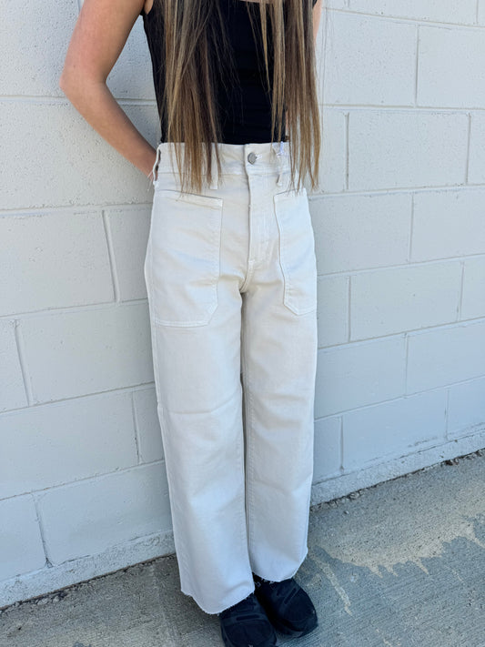 Josiah Sea Salt High Rise Utility Wide Leg Jeans