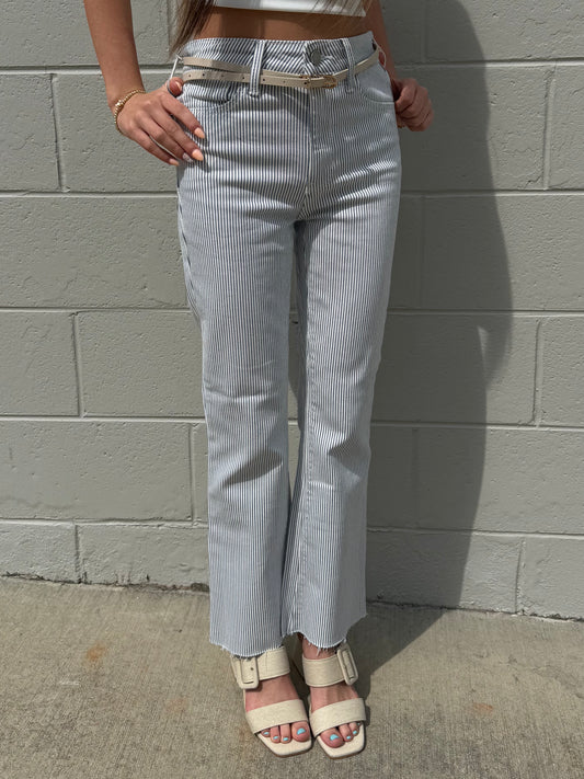 JBD HR Tonal Crop Flare Striped Jeans