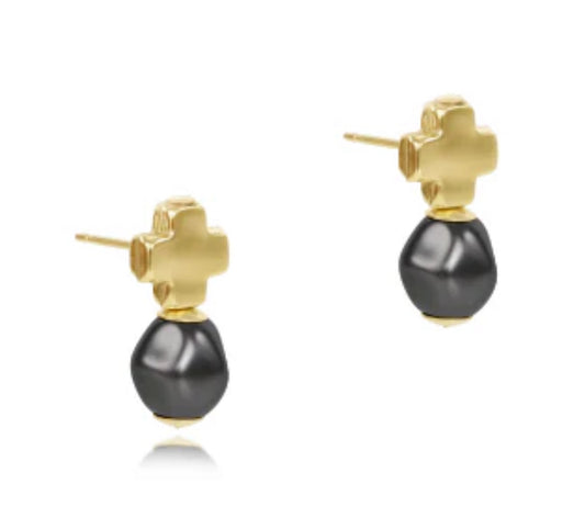 ENewton Signature Cross Gold Stud - Dark Gray Pearl