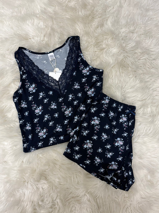 Lace Navy Flower Pajama Set