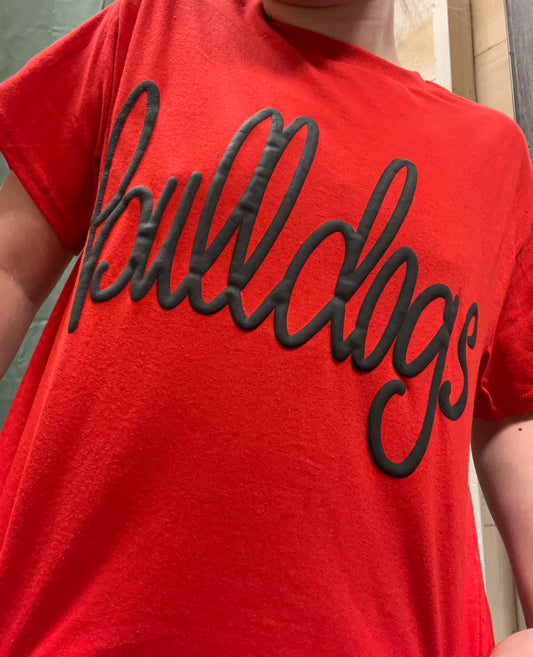 Bulldogs Cursive Puff Paint Tee