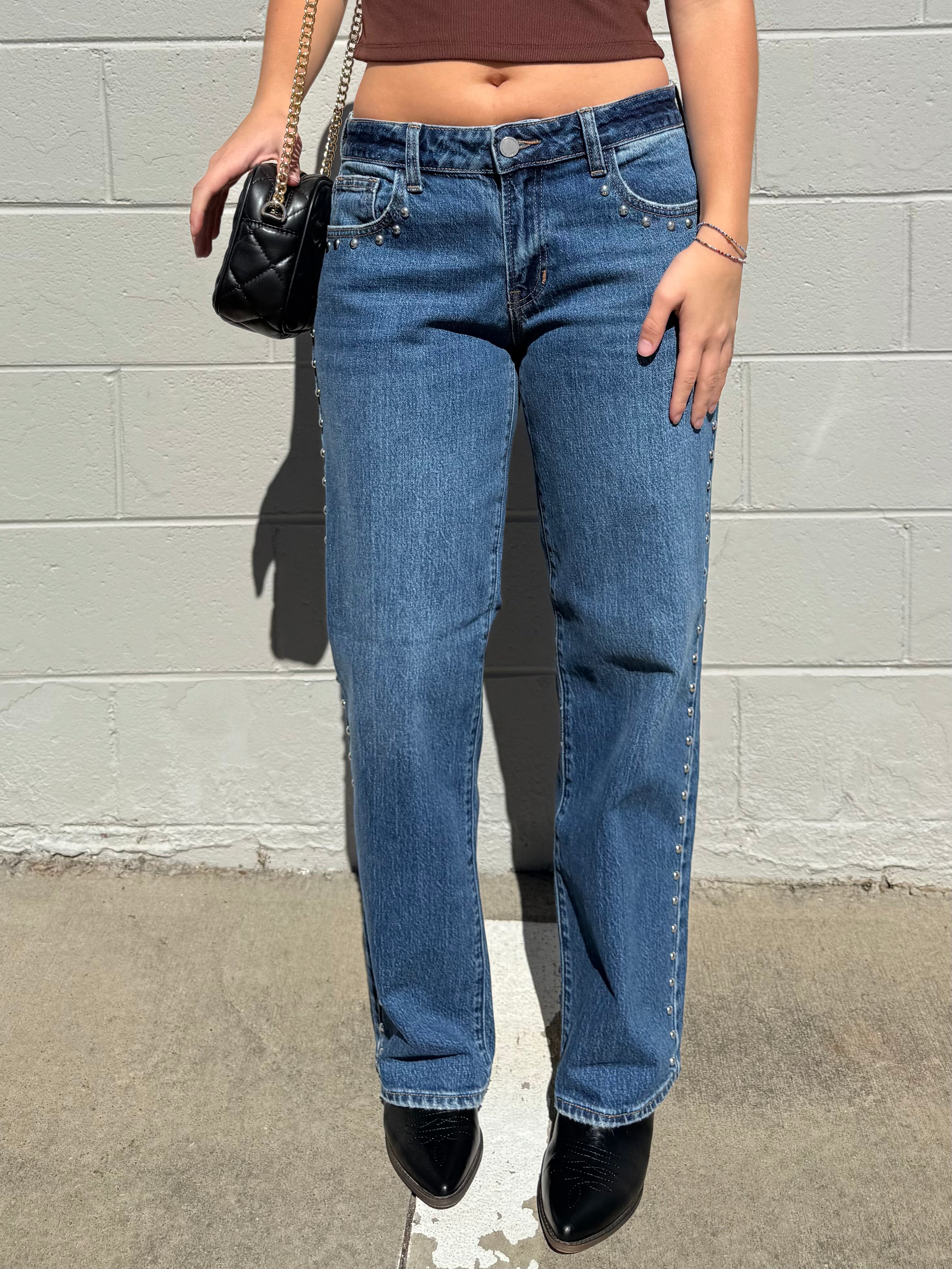 Low Rise Studded Jeans