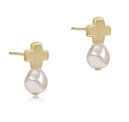ENewton Signature Cross Gold Stud - Pearl