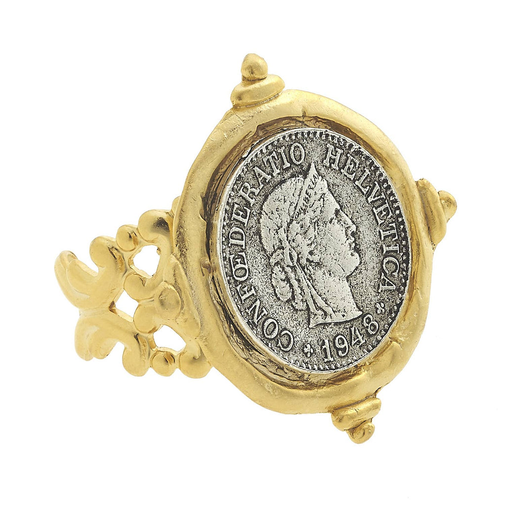 Susan Shaw Handcast Gold and Silver Coin Adjustable Ring