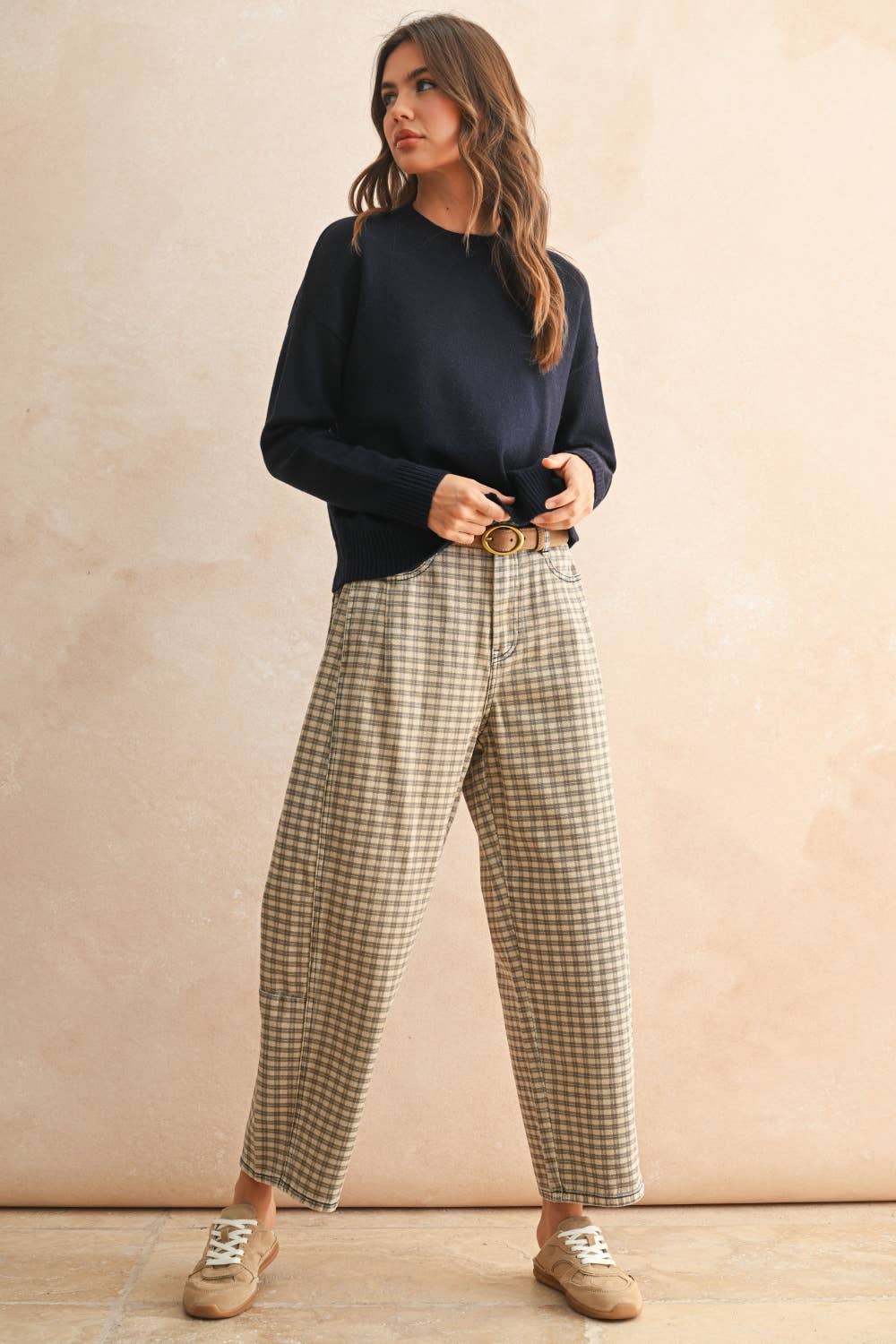 Ava Checkered Barrel Pants