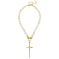 Susan Shaw Elongated Cross Pearl Necklace