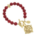 Susan Shaw Gold Bulldog on Genuine Red Coral Bracelet