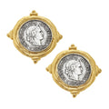 Gold and Silver Italian Intaglio Coin Pierced Earrings