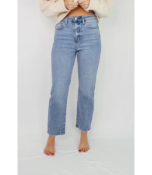 JBD High Rise Clean Straight Leg Medium Wash Jean