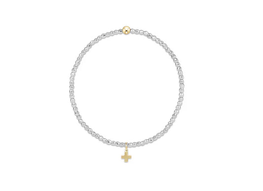 ENewton Bright Silver Faceted Hematite 2mm - Signature Cross Gold Charm